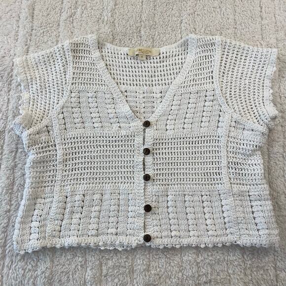 Rebellion Sweaters - Rebellion White Crochet Cropped cardigan Button Knit Top boho Women’s Size small
